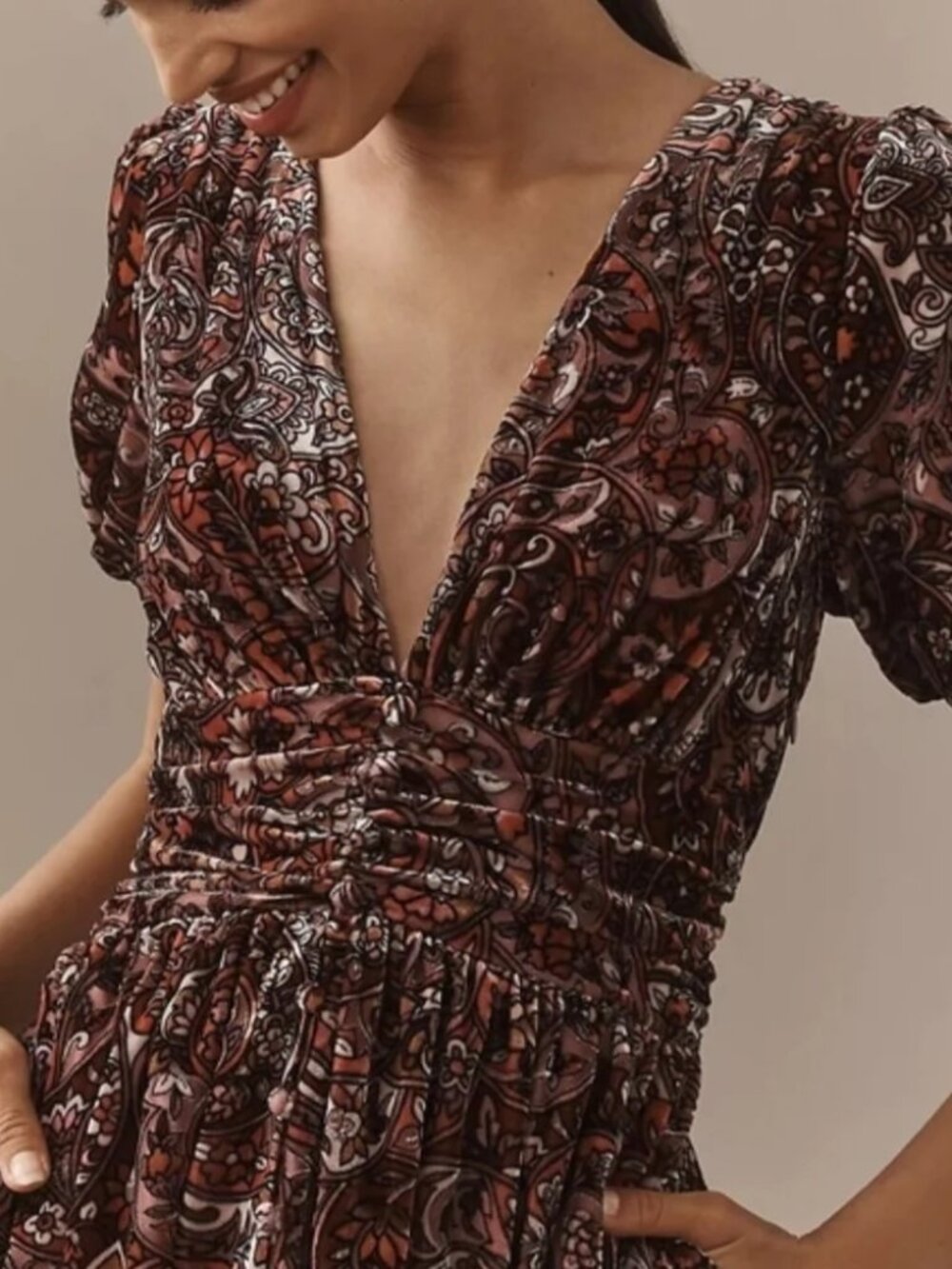 NWOT Anthropologie Katerina Mauve Button Front Velvet Floral Maxi Dress  22W - Picture 2 of 16